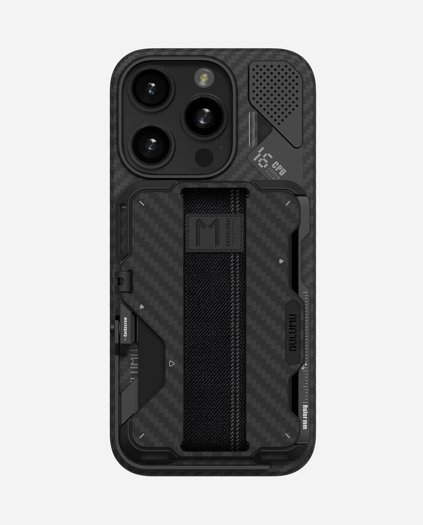 AULUMU G03 carbon fiber MagSafe wallet used as a kickstand on an iPhone with the AULUMU A16 aramid fiber case