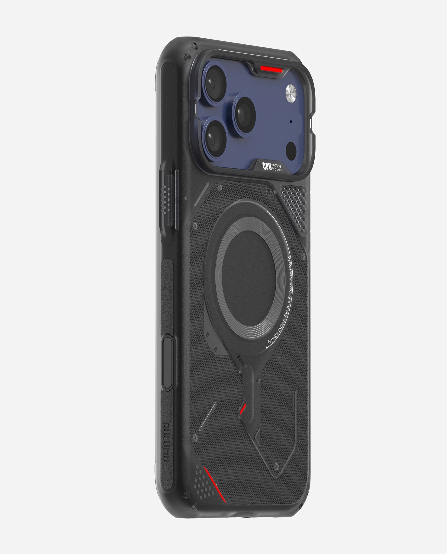 AULUMU A17 rugged outdoor case on iPhone 17 Pro / Pro Max, upright three-quarter view
