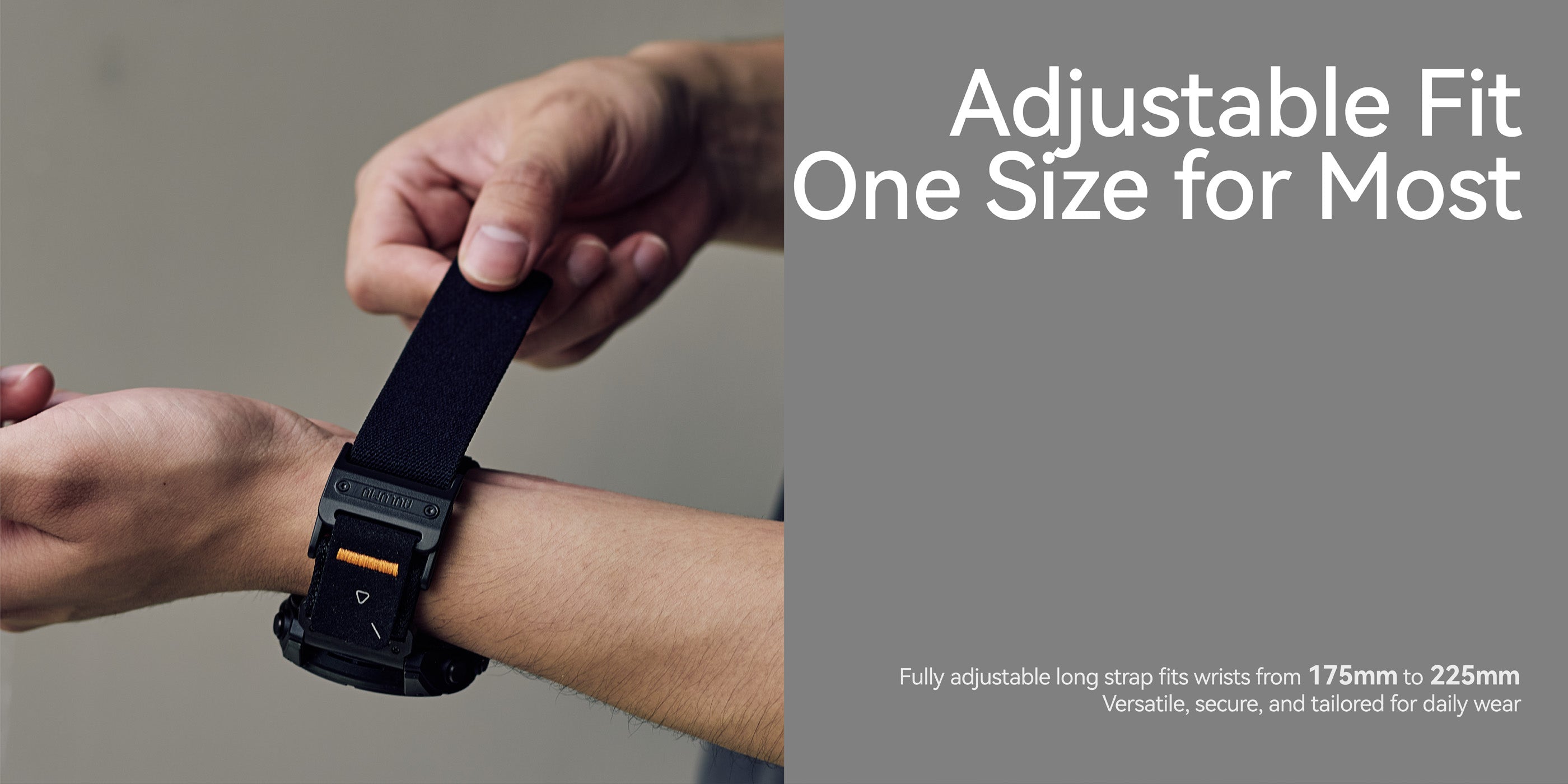 Adjustable AULUMU C11 Mag Buckle Slim Band being tightened on wrist, one-size-fits-most design
