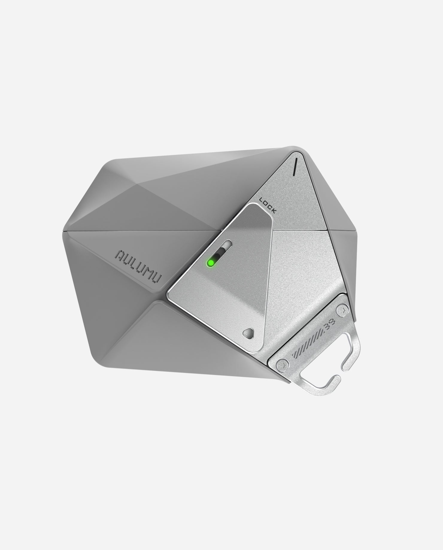 AULUMU A39 geometric case for AirPods Pro 3 in Gray with zinc alloy lock clip and matte finish